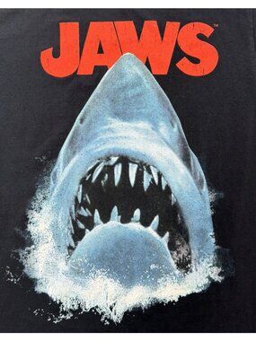 Small Black Jaws Classic Shark Movie Poster Graphic Cotton T-Shirt